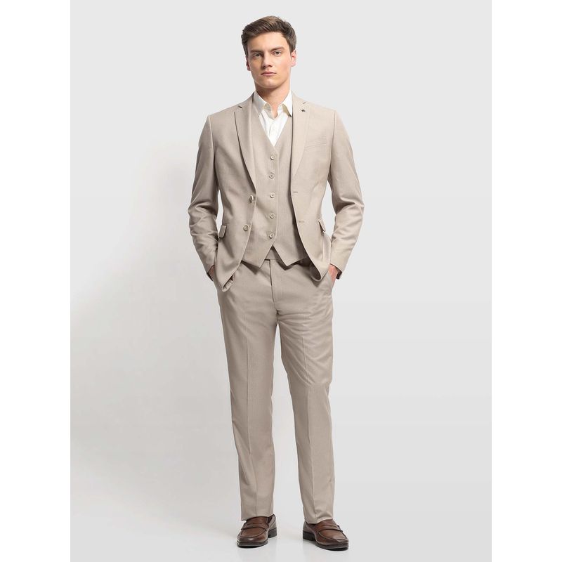 Arrow Beige Tailored Fit Textured Three Piece Suit (38)