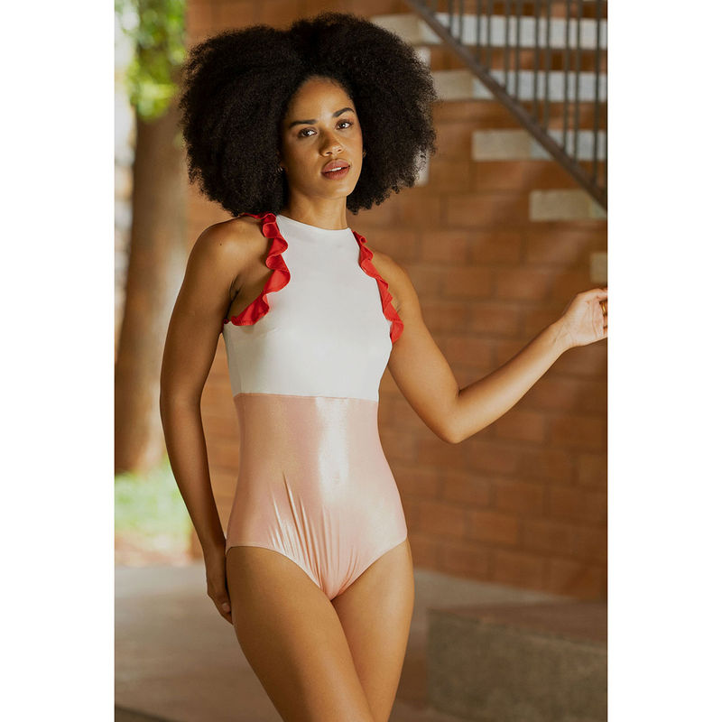 The Active Story Women White Colorblock Swimsuit (XS)