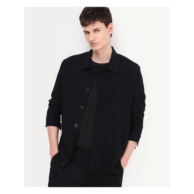 Rare Rabbit Button Regular Fit Shacket - Black (M)