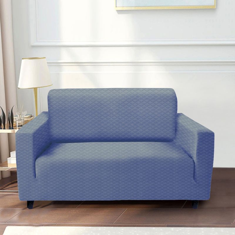 HomeTown Essentials Quilted Strechable 2 Seater Sofa Cover in Blue