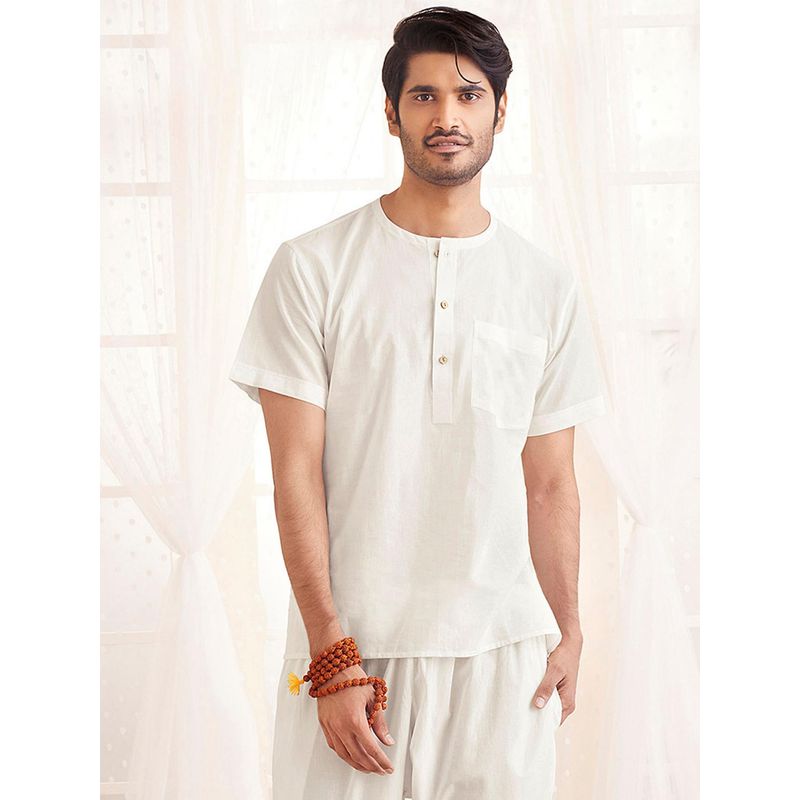 Vastramay Mens White Cotton Short Kurta (XL)