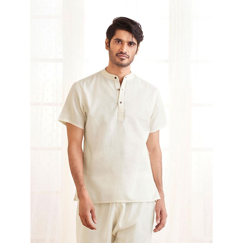 Vastramay Mens White Cotton Short Kurta (M)
