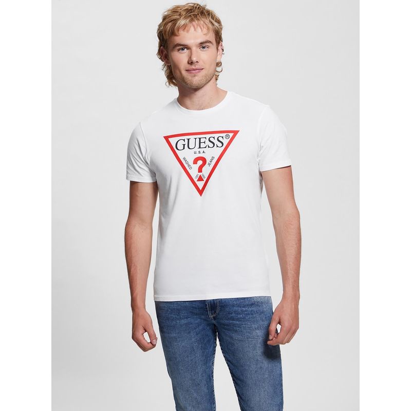 Guess White Pure Cotton Printed Round Neck T-Shirt (2XL)