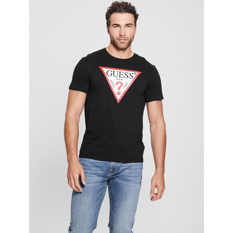 Guess Black Pure Cotton Printed Round Neck T-Shirt (2XL)