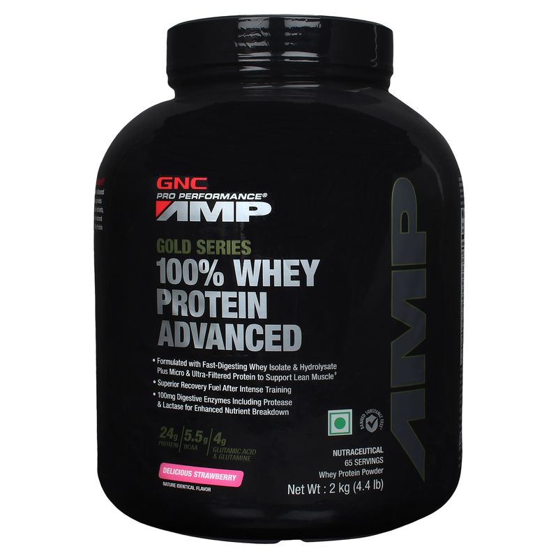 GNC AMP Gold 100% Whey Protein Advanced Delicious Strawberry Powder 4.4Lbs