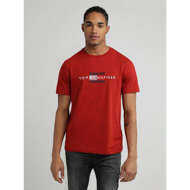 Tommy Hilfiger Mens Red Solid T-Shirt (S)