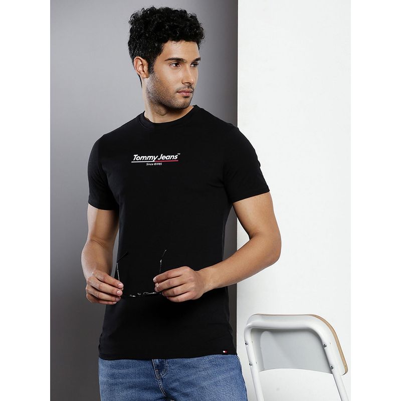 Tommy Hilfiger Mens Black Solid T-Shirt (XL)