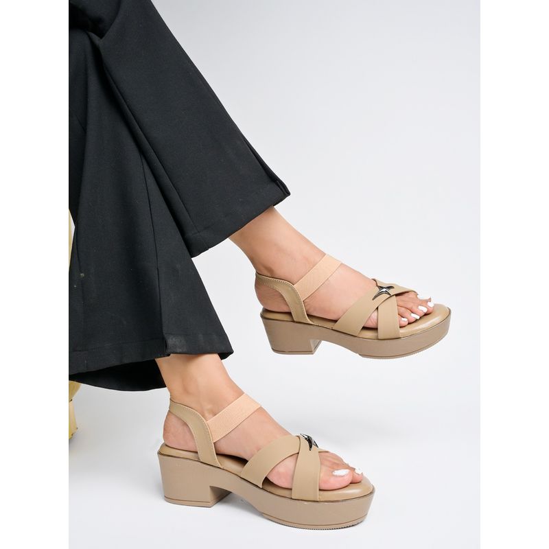 Shoetopia Elegant Tan Heeled Sandals for Women (EURO 37)