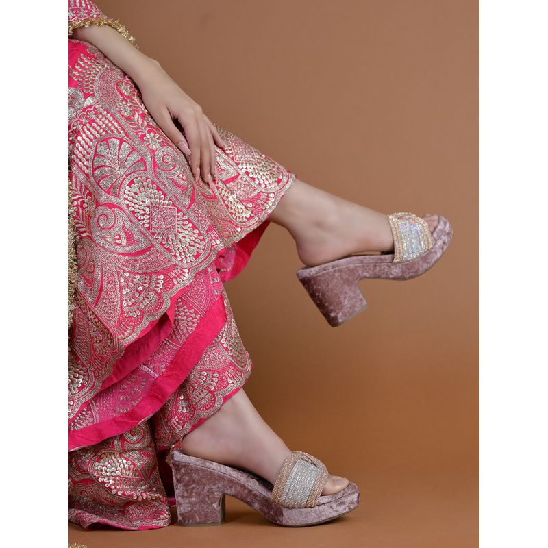 HVNLY by Shoetopia Luxury Rose Gold Rhinestone Sandals Heels for Women (EURO 36)