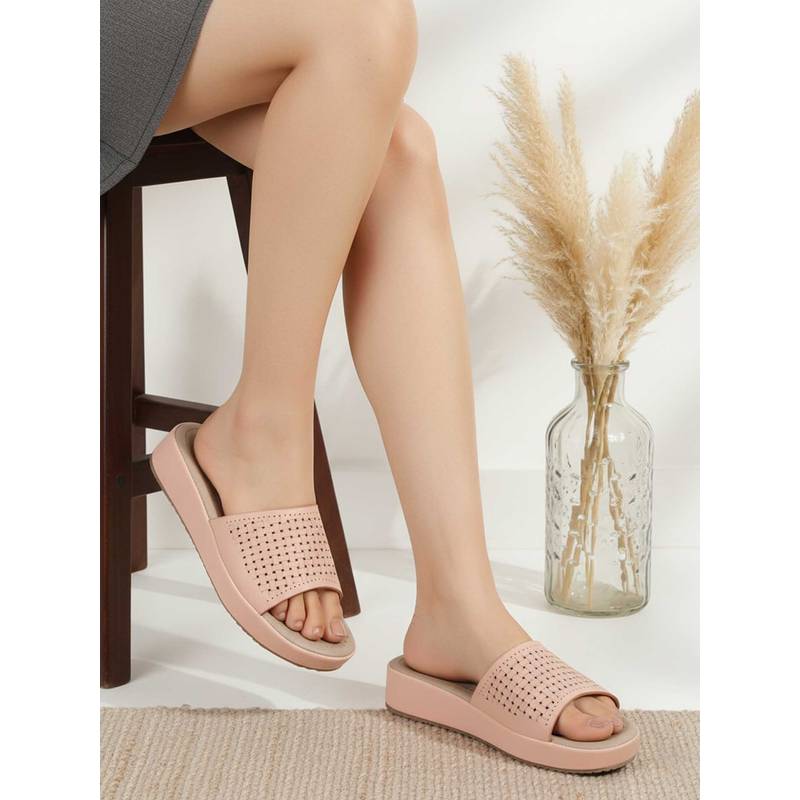 LYDC LONDON Women Peach Eva Slip On Sliders (UK 4)