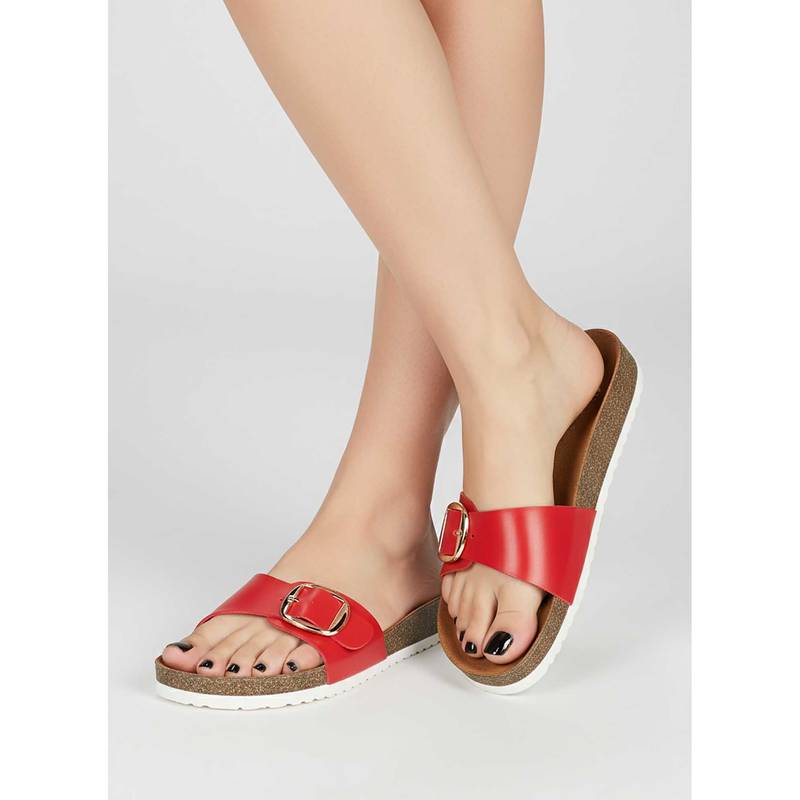 LYDC LONDON Women Red Pu Slip On Sandals (UK 4)