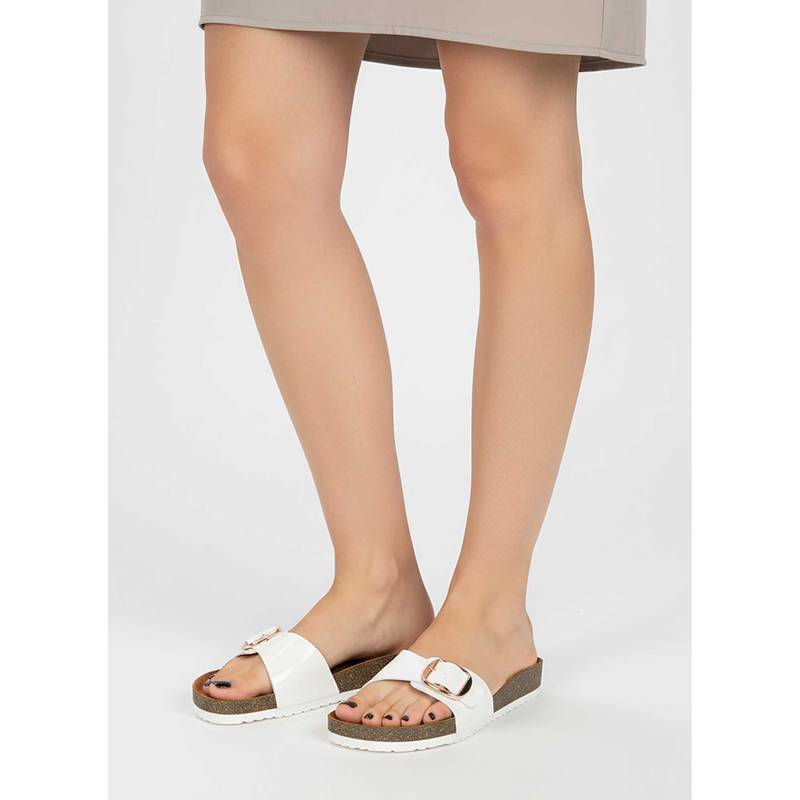 LYDC LONDON Women White Pu Slip On Sandals (UK 4)