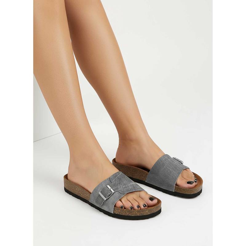 LYDC LONDON Women Grey Pu Slip On Sandals (UK 3)