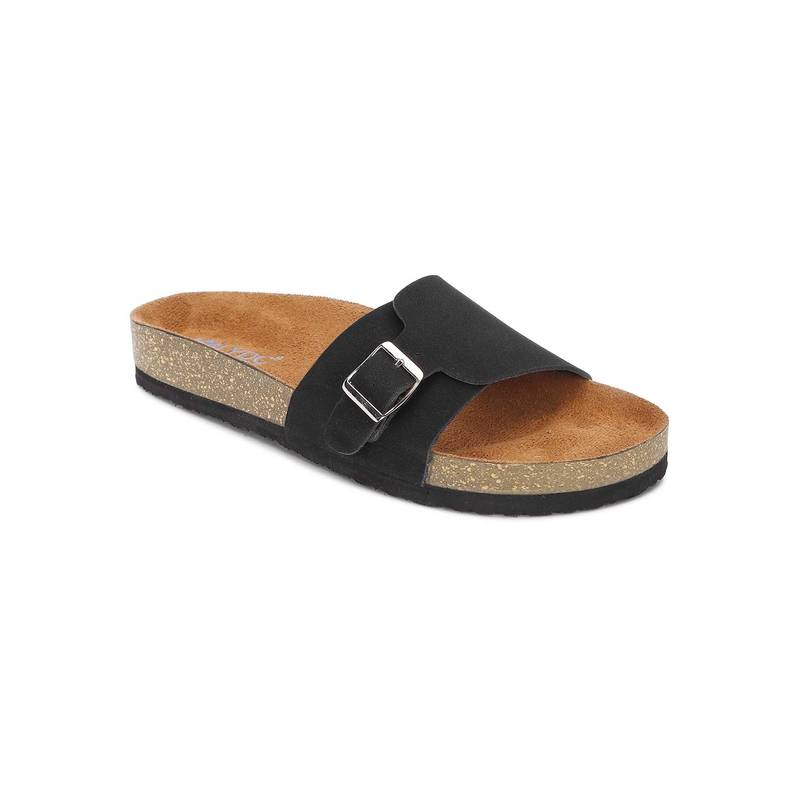 LYDC LONDON Women Black Pu Slip On Sandals (UK 9)