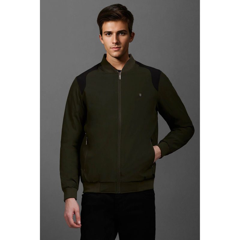 Louis Philippe Men Casual Olive Colorblock Jackets (L)