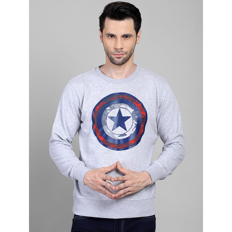 Free Authority Captain America Featured Grey Sweatshirt For Men (M)
