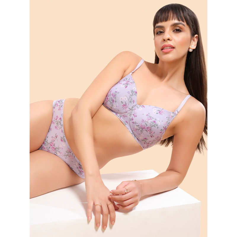 Enamor Womens P165 Low Waist Co-ordinate Bikini Panty-Dainty Petal Print Purple (M)