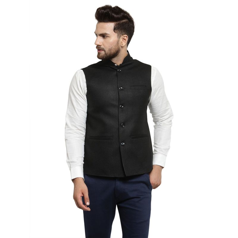 TREEMODA New Designer Men Black Solid Nehru Jacket (S)