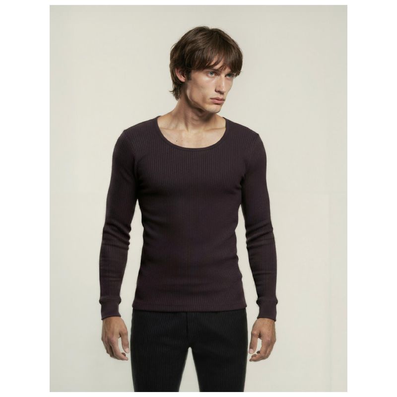 DaMENSCH Men Ribbed Round Neck Long Sleeve Thermal Top (S)