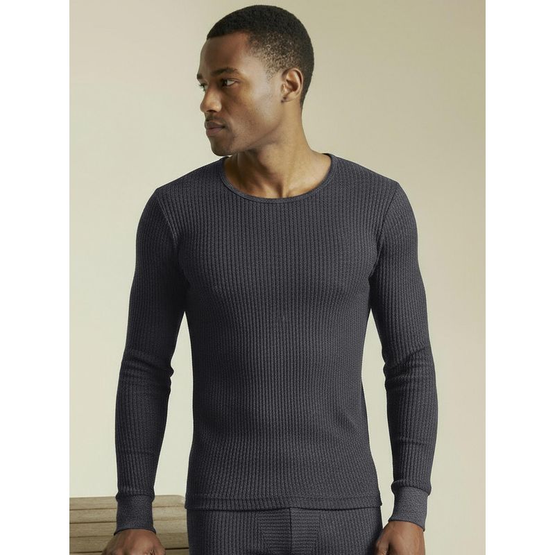 DaMENSCH Men Ribbed Round Neck Long Sleeve Thermal Top (L)