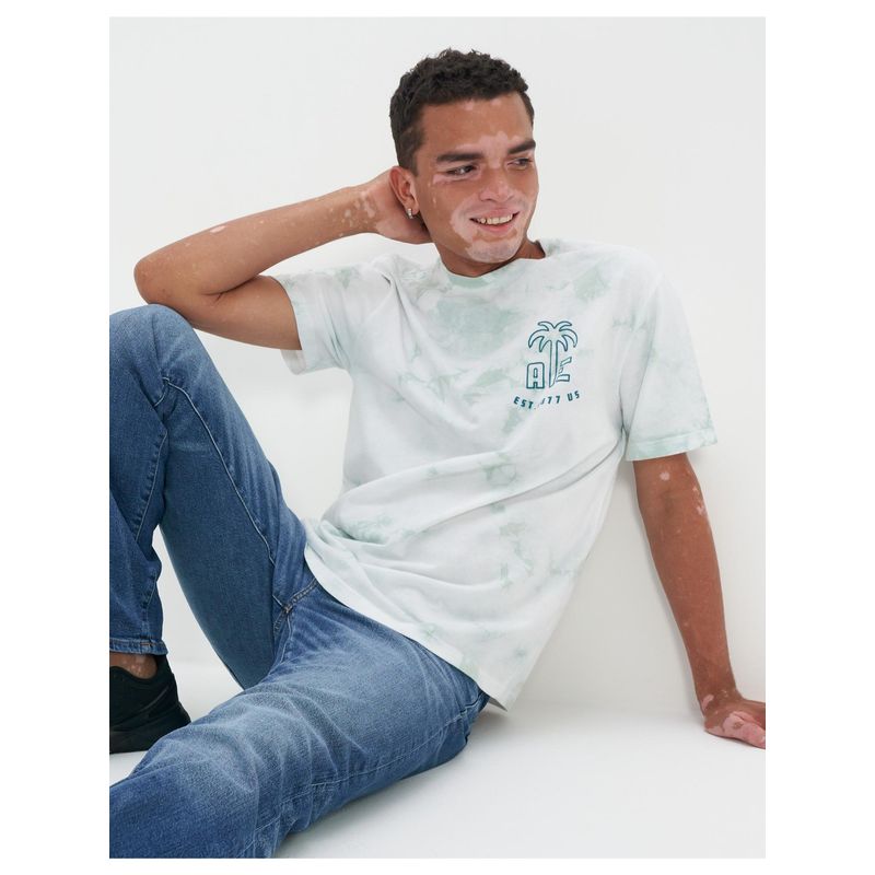 American Eagle Men Green Super Soft Tie Dye Logo Graphic T-Shirt (L)