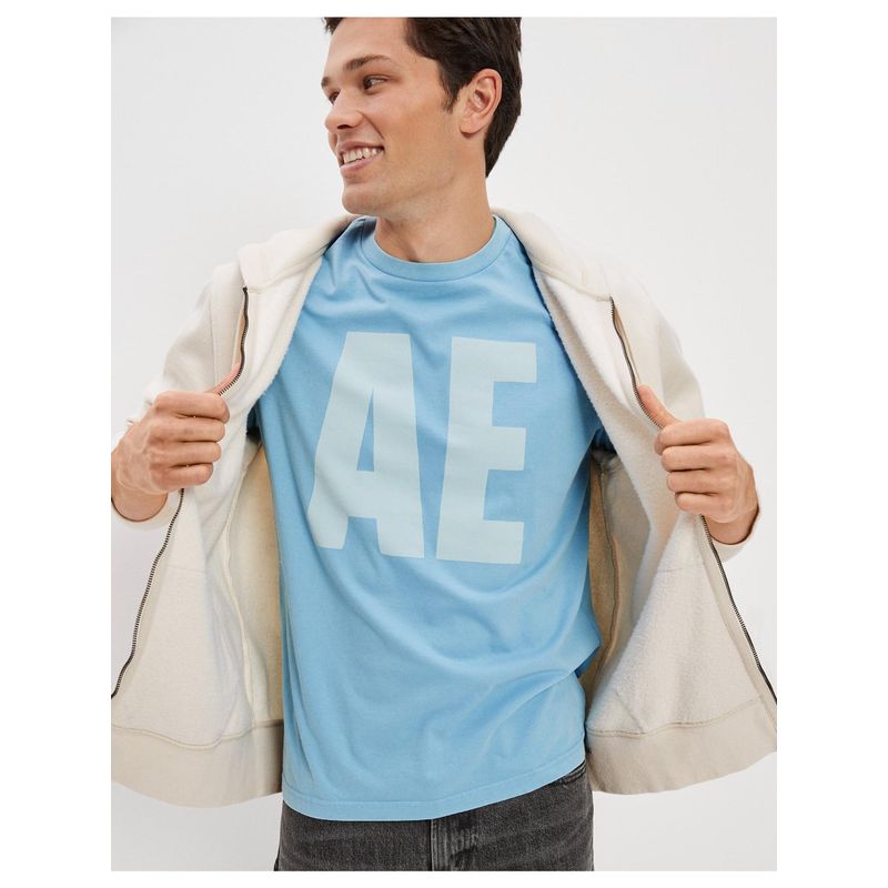 American Eagle Men Blue Super Soft Graphic T-Shirt (S)