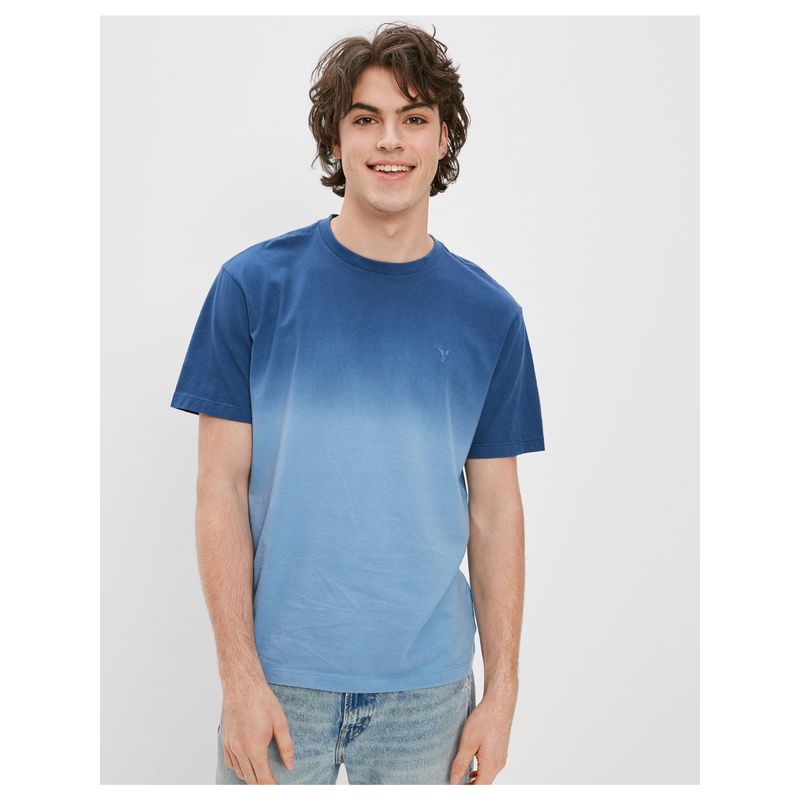 American Eagle Men Blue Super Soft Dip-Dye T-Shirt (S)