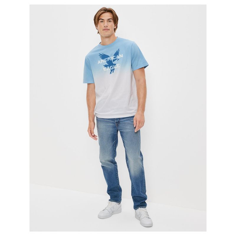 American Eagle Men Blue Super Soft Dip-Dye Logo Graphic T-Shirt (L)
