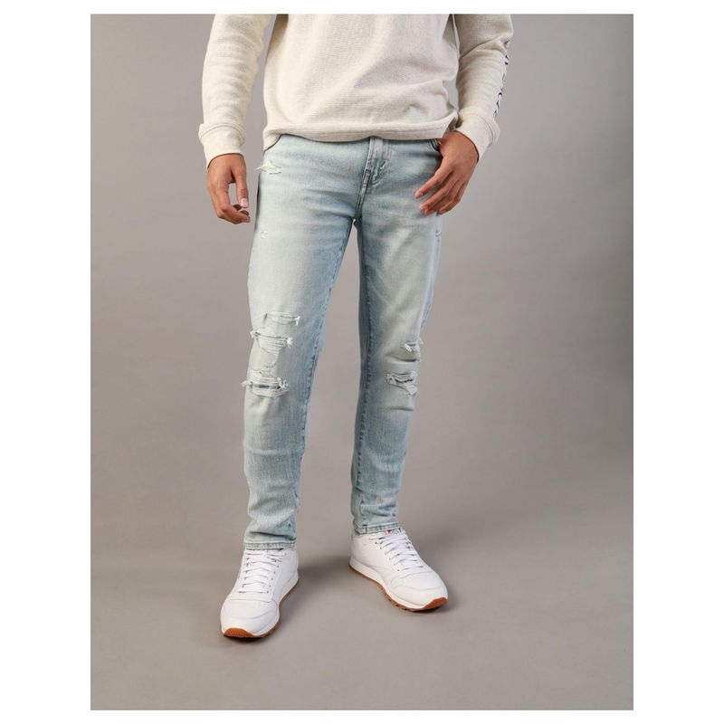 American Eagle Men Blue Airflex+ Patched Skinny Jean (33)