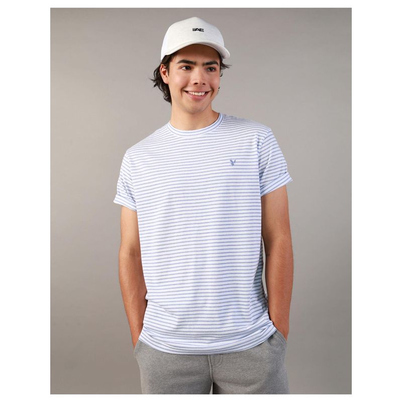American Eagle Men Blue Super Soft Striped T-Shirt (M)