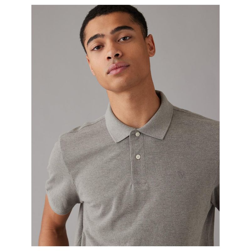 American Eagle Men Grey Legend Pique Polo T-Shirt (S)
