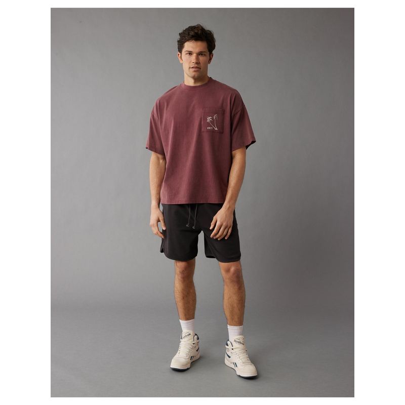 American Eagle Men Burgundy Oversized Logo Graphic T-Shirt (XS)