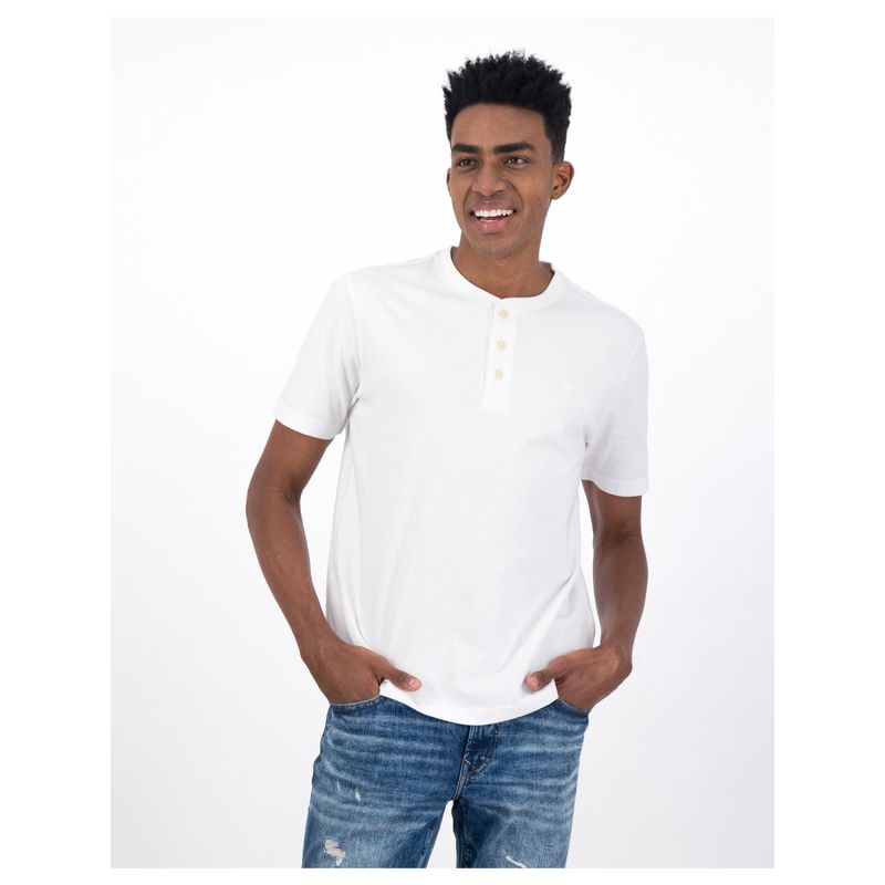 American Eagle Men White Short-Sleeve Henley Icon T-Shirt (M)