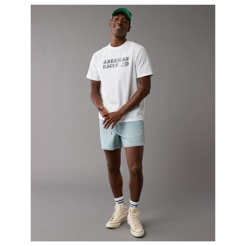 American Eagle Men White Logo Graphic Design T-Shirt (M)