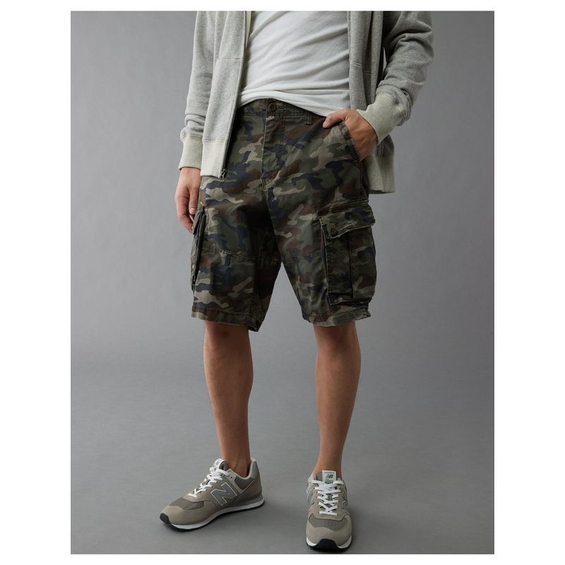 American Eagle Men Green Flex 12 Inches Lived-In Longer Length Cargo Shorts (30)