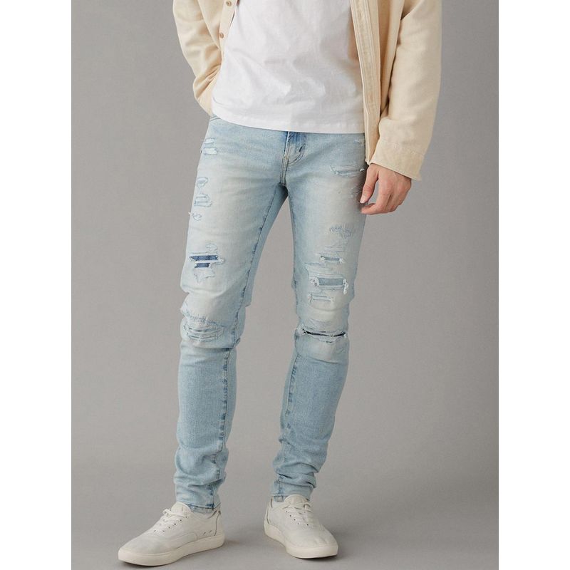American Eagle Men Blue Air Flex Ultrasoft Patched Athletic Skinny Jean (34)