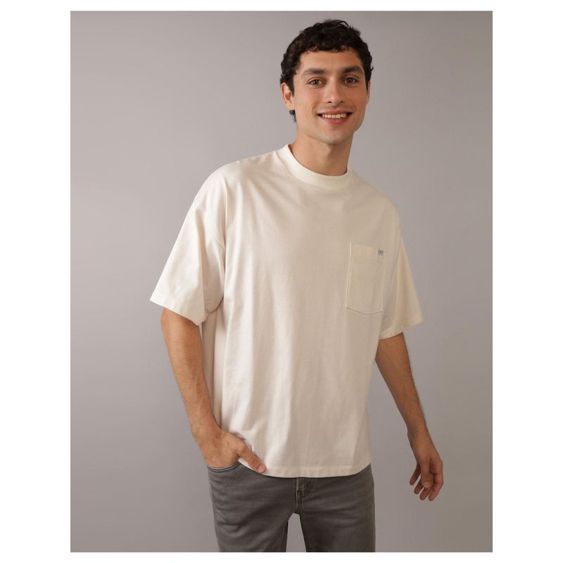 American Eagle Men White Heavyweight Oversized Pocket T-Shirt (M)