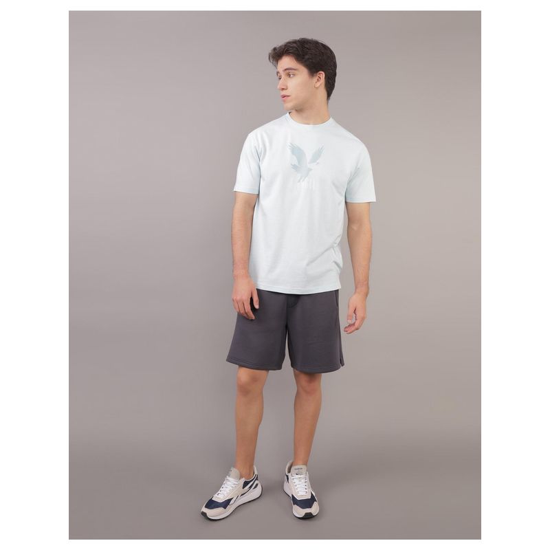 American Eagle Men Light Blue Blended Fabric Graphic Printed Crew Neck T-Shirt (L)