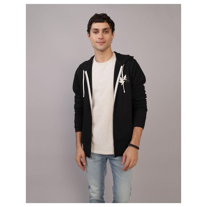 American Eagle Men Black Logo Graphic Zip-Up Hoodie (S)