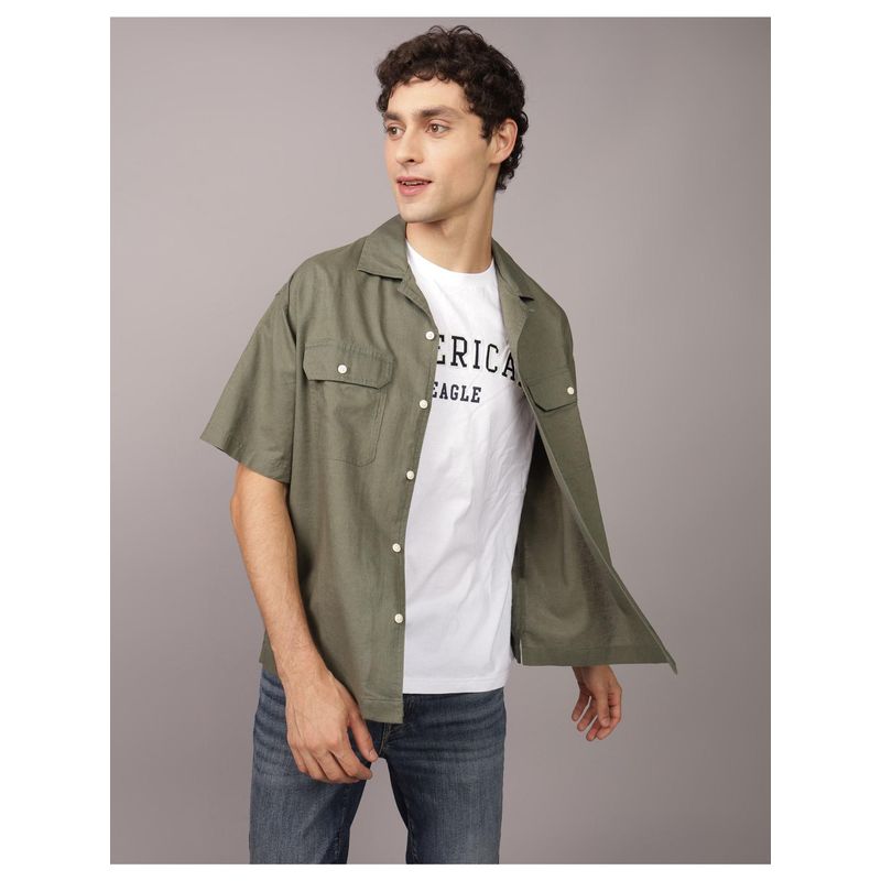 American Eagle Men Olive Linen-Blend Pool Side Casual Jacket (XS)