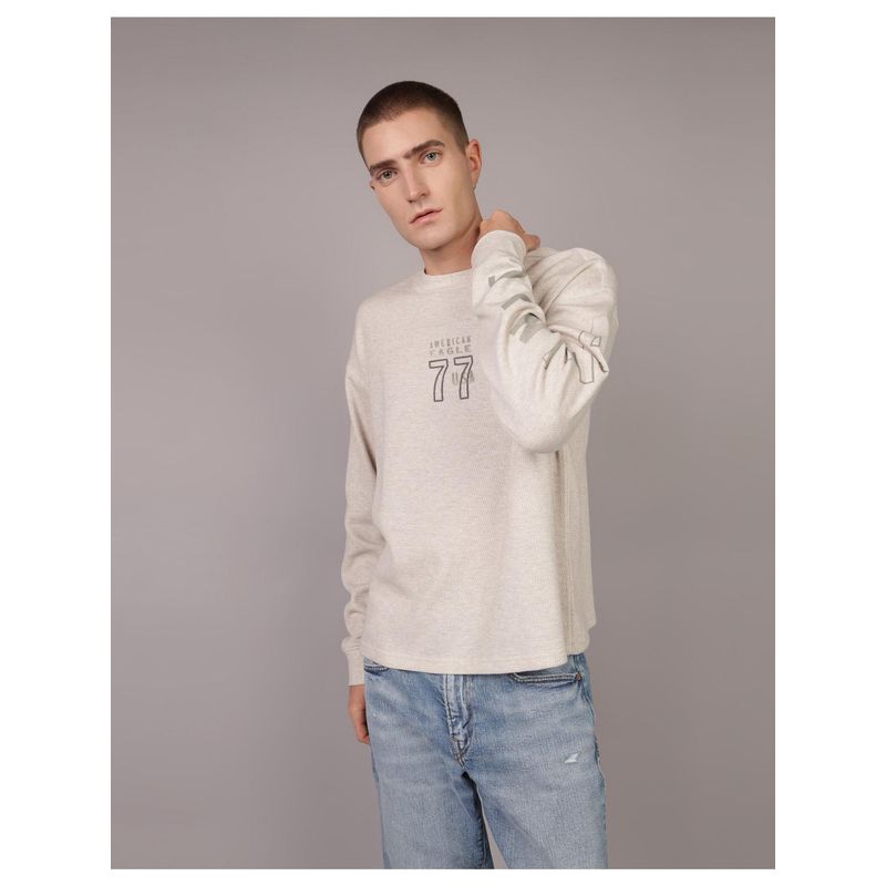 American Eagle White Ae Oversized Long-Sleeve Elevated Logo Textured T-Shirt (M)