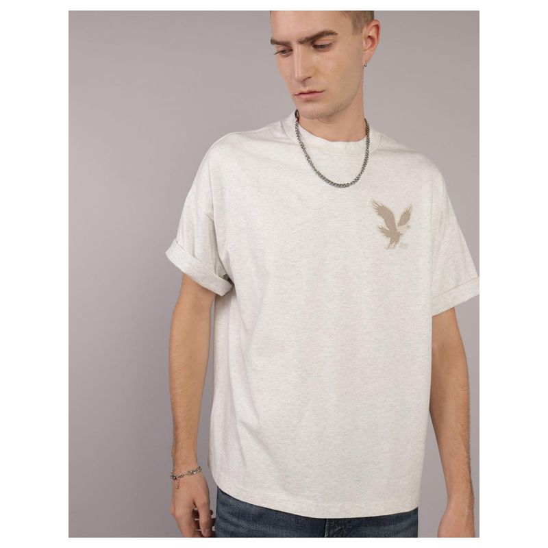 American Eagle White Ae Logo Solid T-Shirt (M)