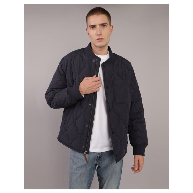 American Eagle Men Blue Quilted Bomber Jacket (M)