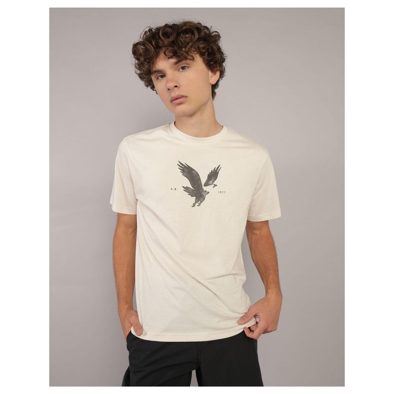American Eagle Men White Logo Print T-shirt (XS)