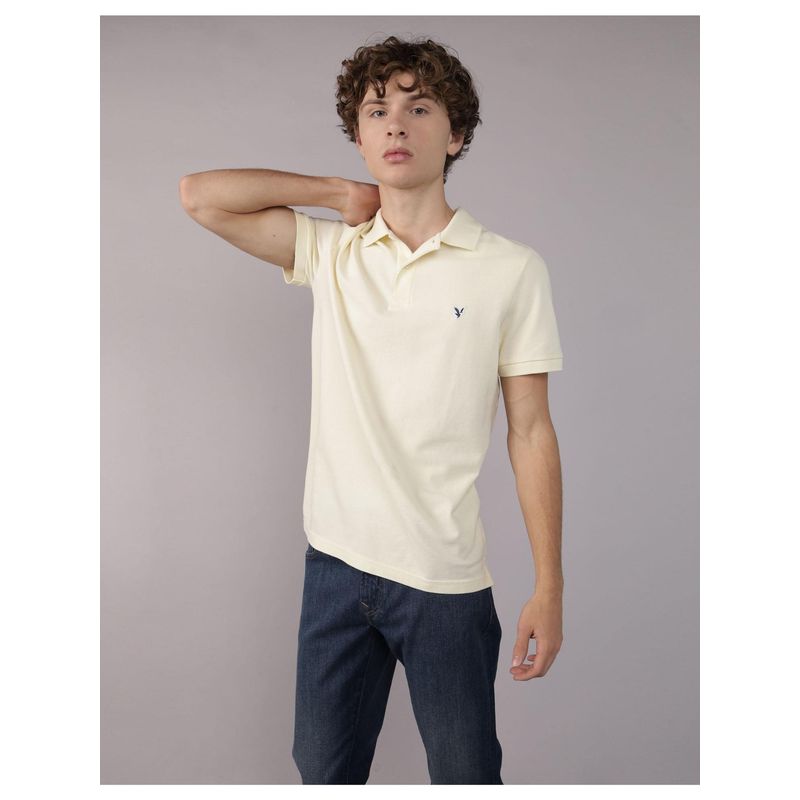 American Eagle Men Yellow Slim Fit Flex Pique Polo T-shirt (L)