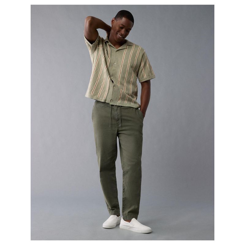 American Eagle Men Green Flex Linen-Blend Pull-On Athletic Fit Easy Trouser (L)
