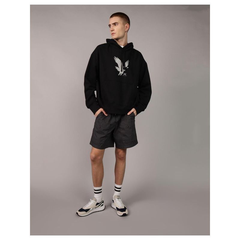 American Eagle Men Black Logo Graphic Hoodie (M)