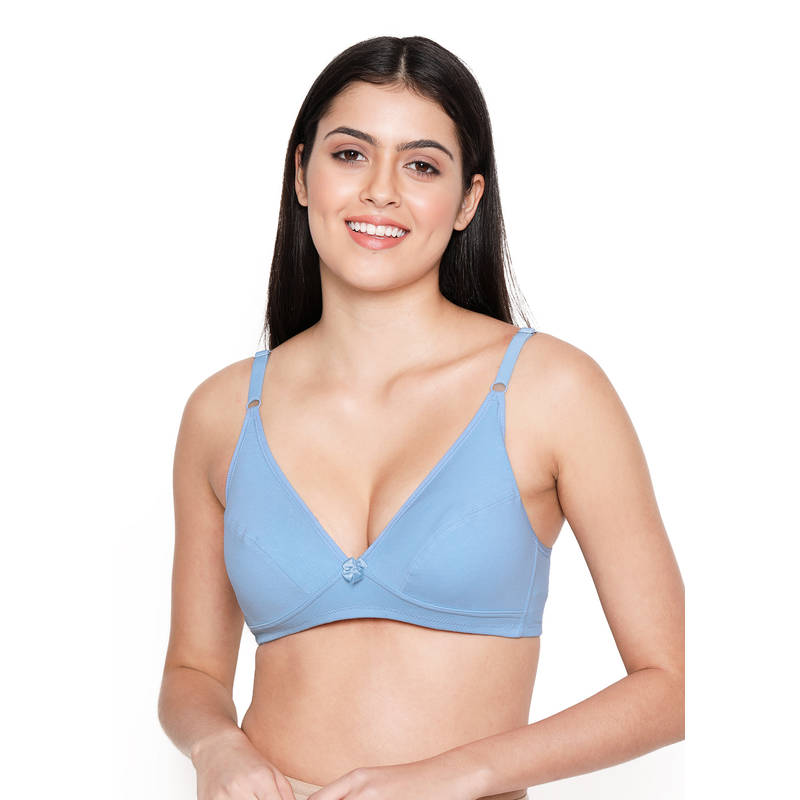Shyaway Susie Everyday Wirefree 3/4th Coverage Non-Padded Plunge Bra- Blue (32D)
