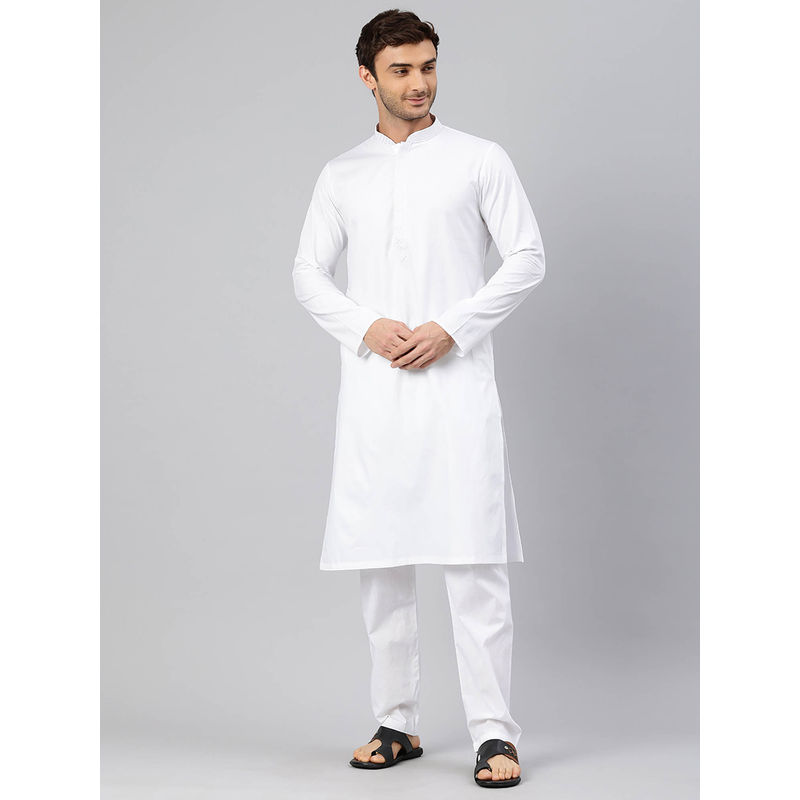 Manthan White Cotton Solid Kurtas for Men (S)