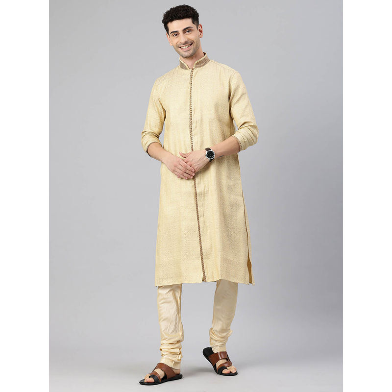 Manthan Fawn Cotton Self Design Kurtas for Men (S)